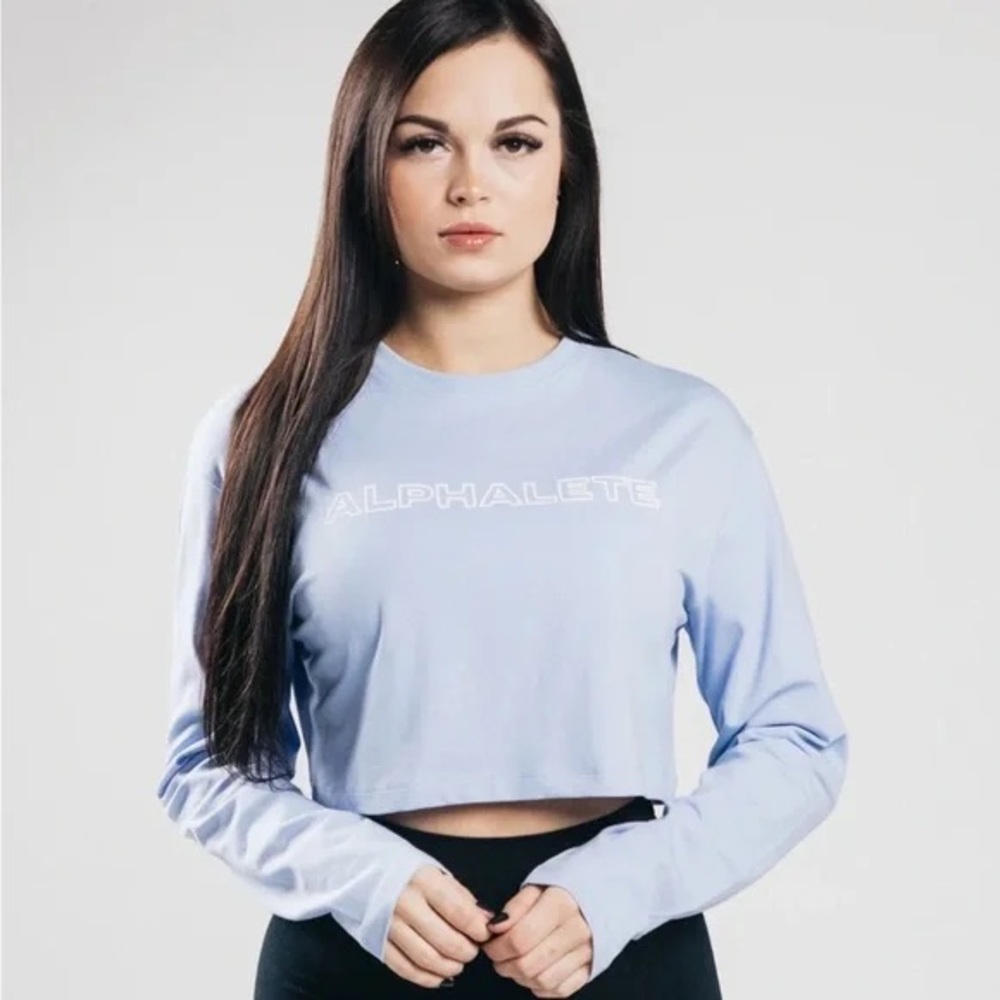 Alphalete ice blue long sleeve cropped shirt